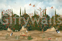 Wandbild „Obstgarten mit Kranichen und Granatäpfeln“
