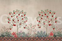 Papier peint panoramique imprimé « Verger fruitier rustique » d’inspiration patrimoniale