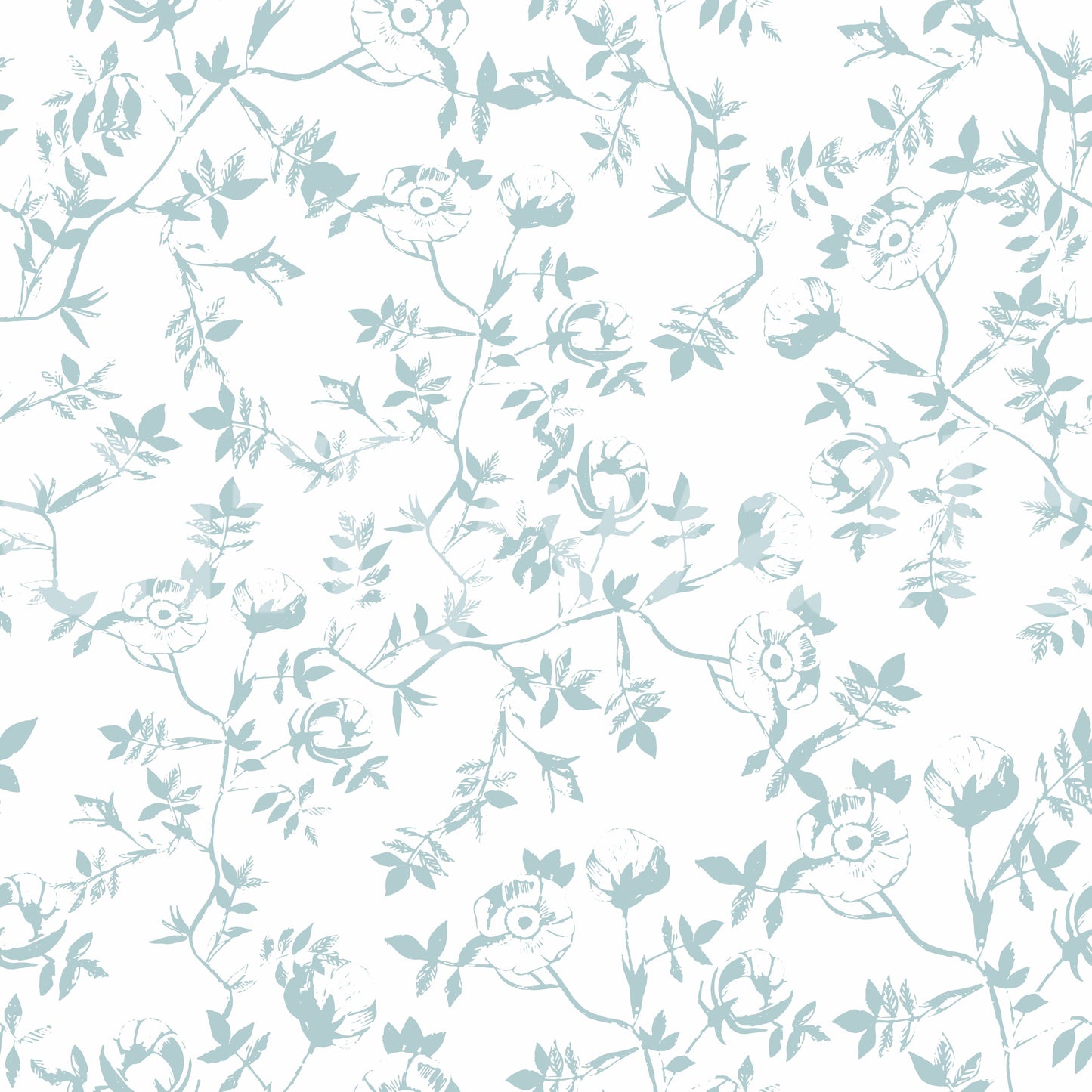 Papel tapiz con boceto floral azul sereno
