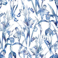 Indigoblaue botanische Skizzen-Tapete