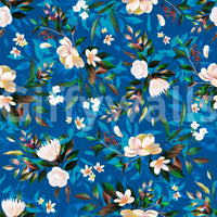 Papier peint botanique à fleurs indigo profond