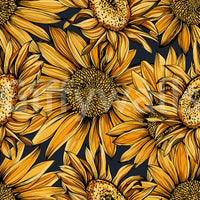 Tapete mit botanischer Illustration einer goldenen Sonnenblume