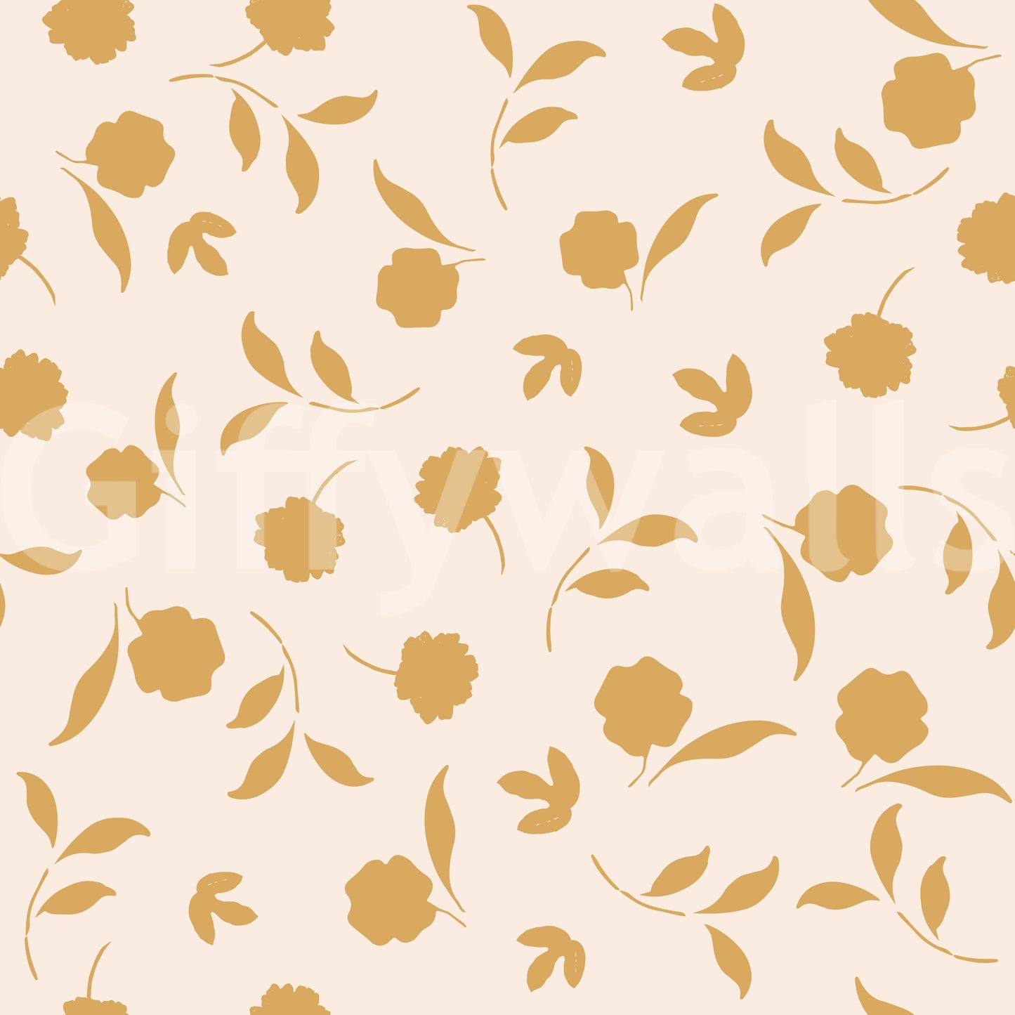 Papier peint minimaliste à brins floraux dorés