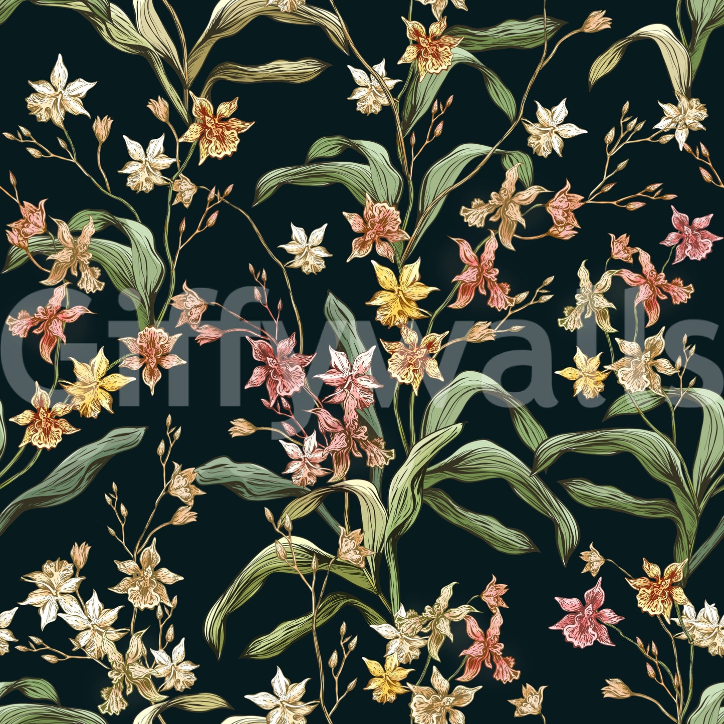 Midnight Botanical Orchard Wallpaper⁠