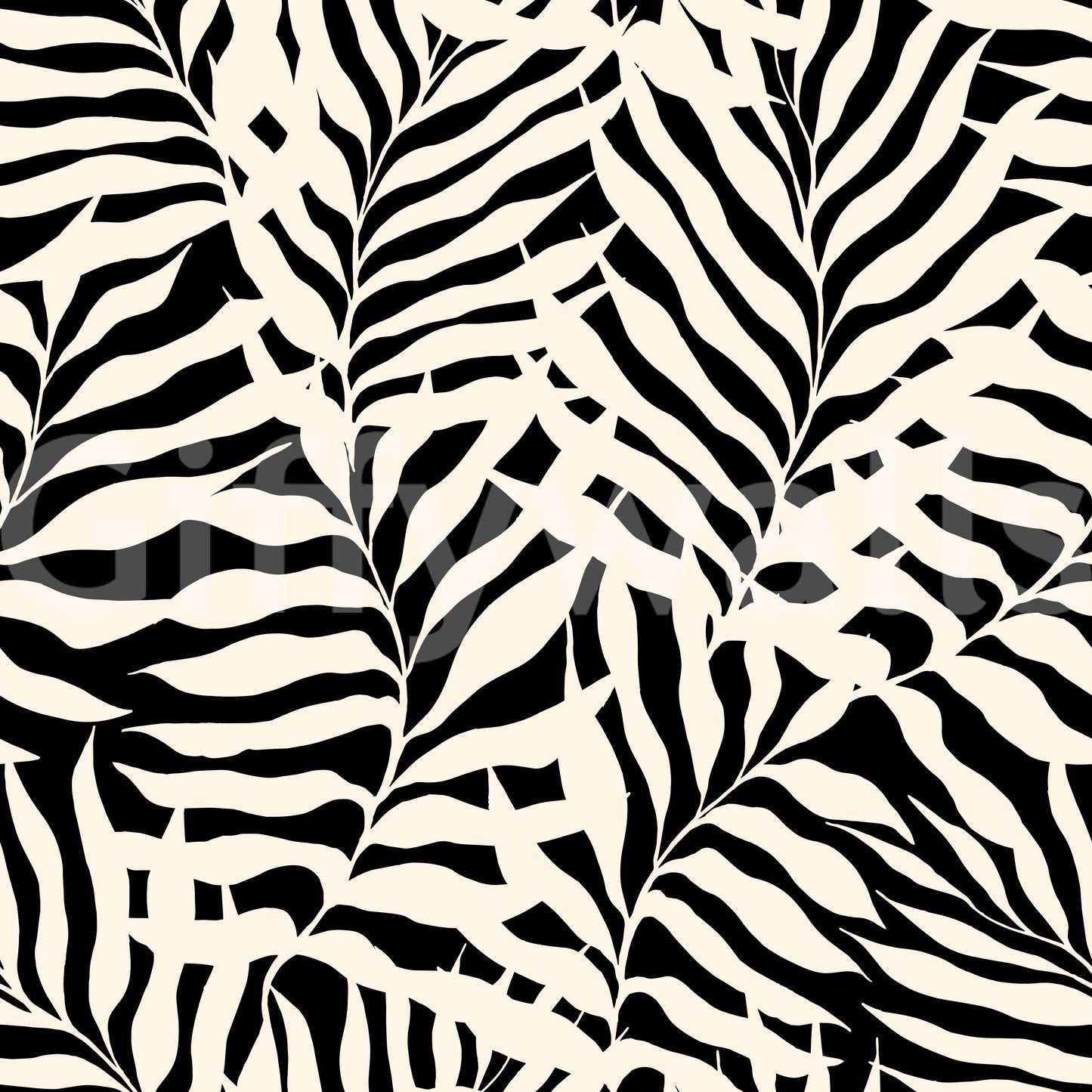 Cream and Black Palm Leaf Botanical Wallpaper⁠