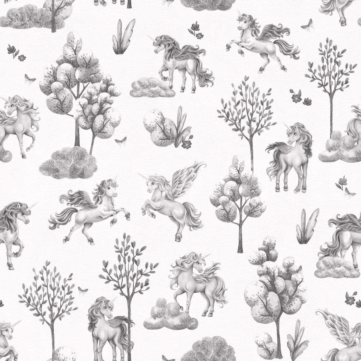 Monochrome behang met betoverende bosdieren