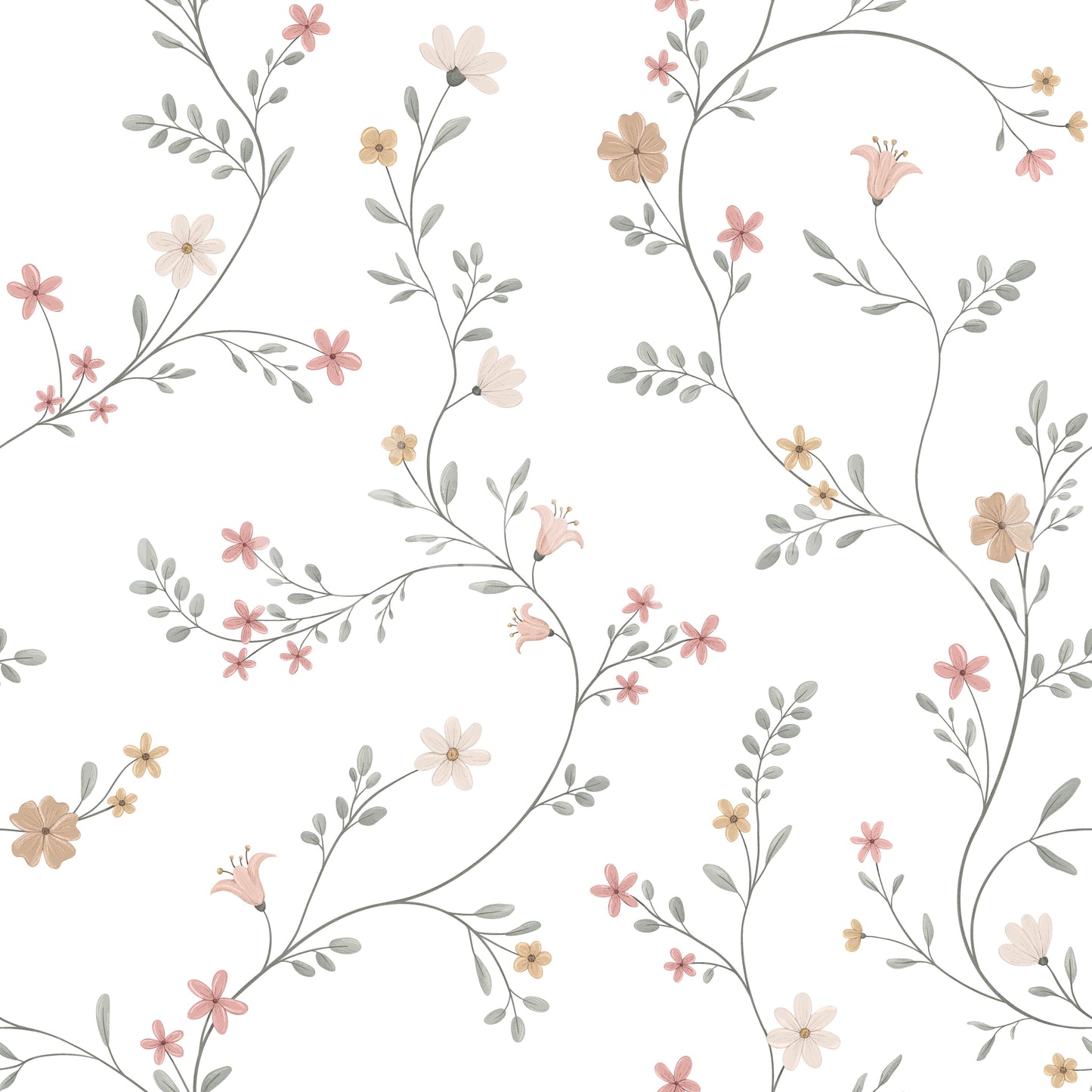 Dainty Pastel Floral Trails Wallpaper⁠