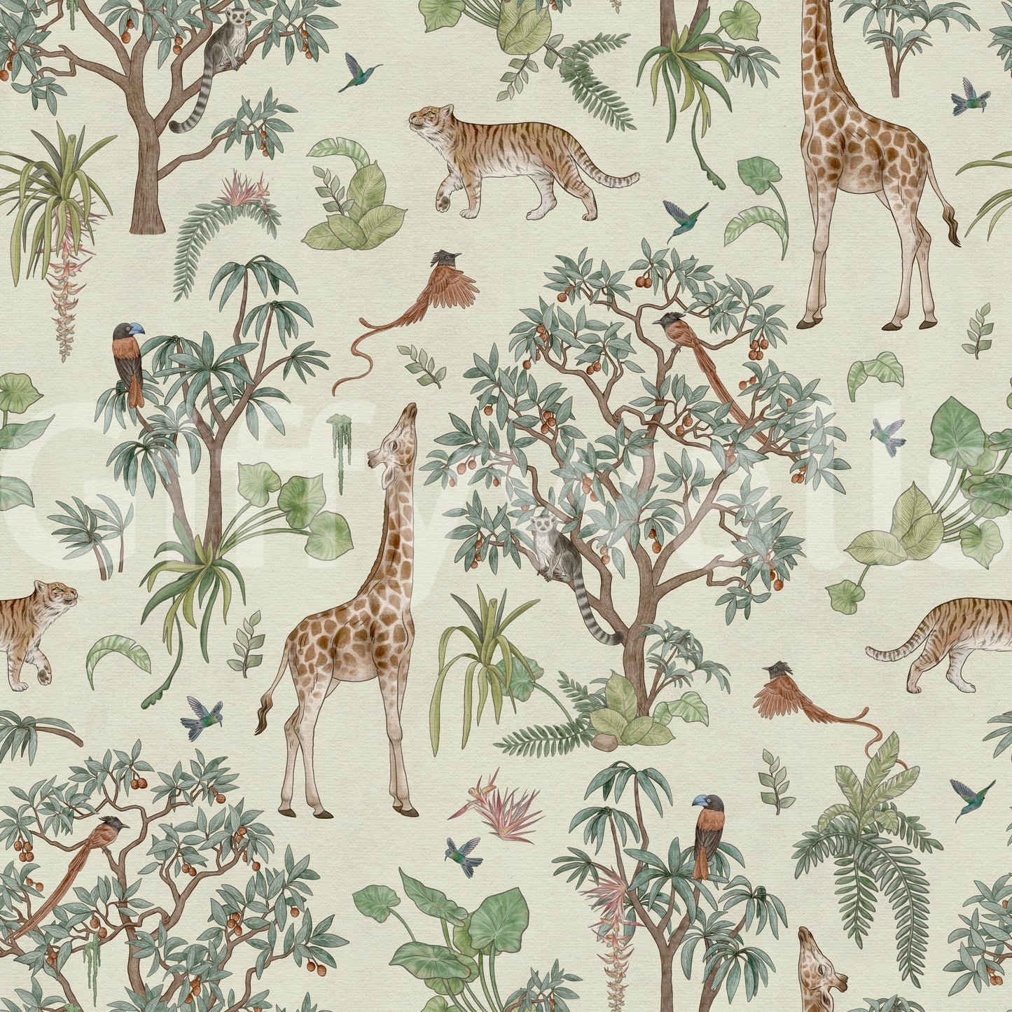 Carta da parati con illustrazione botanica Safari esotico