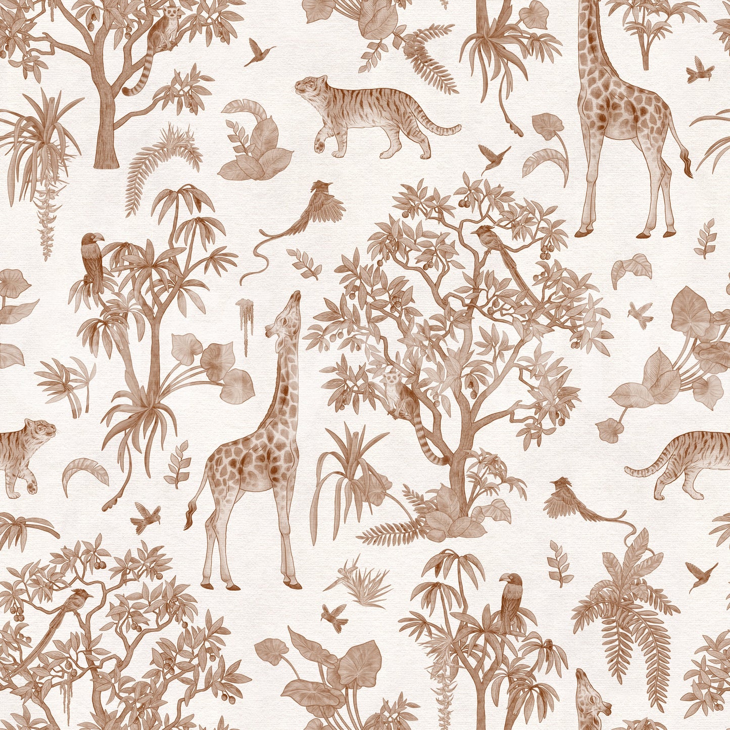 Carta da parati Toile monocromatica con fauna selvatica della giungla