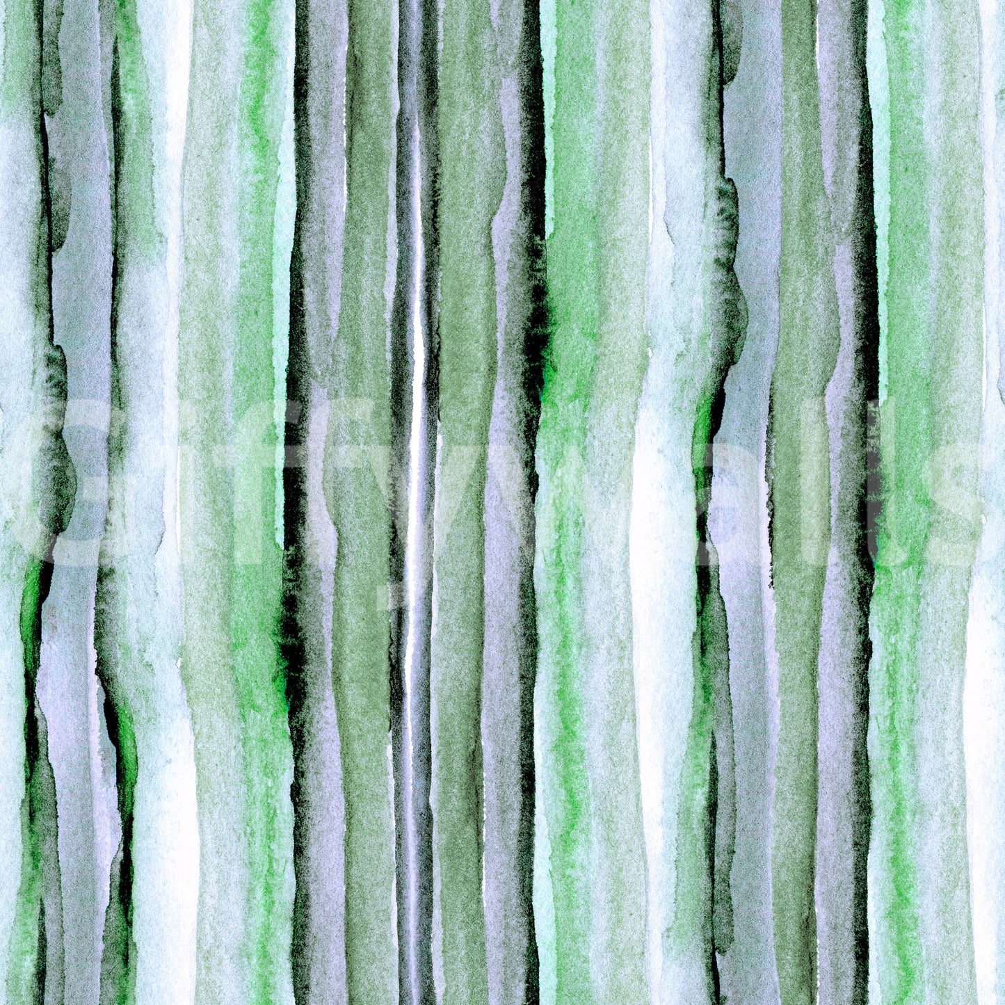 Tapete mit vertikalen Aquarellstreifen in Grünnuancen