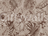 Papier peint panoramique mural botanique monochrome en dessin au trait