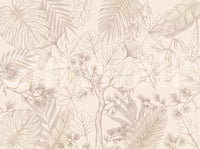 Papier peint panoramique crème avec croquis de feuilles botaniques
