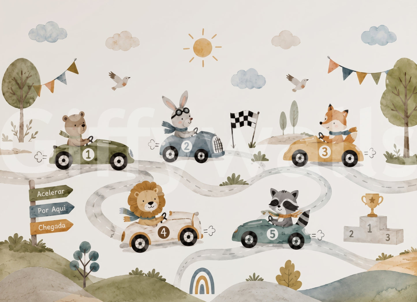 Animal Race Adventure Wall Mural