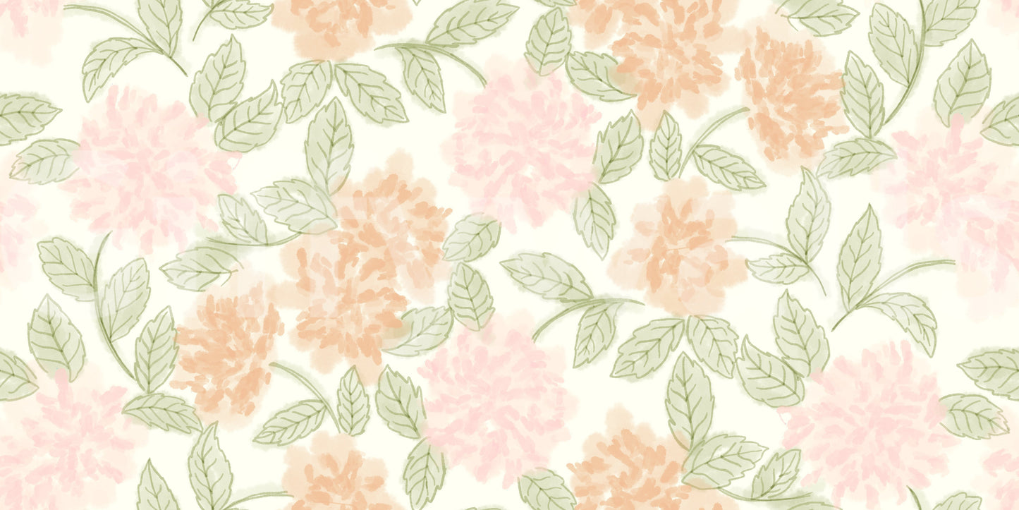 Serene Peony and Leaf Bloom Wallpaper⁠