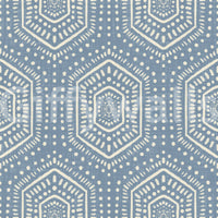 Boho-Gemälde – Abstrakte Mudcloth-Hexagone, ethnisches geometrisches Muster, Jeansjacke-Blau, Tapete