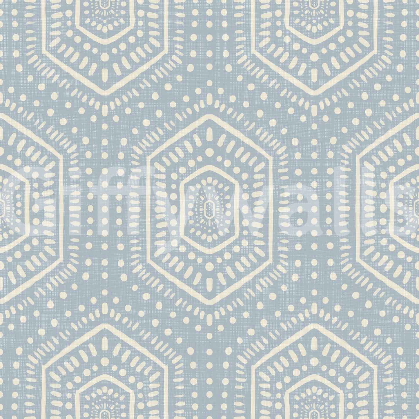 Boho Painted – abstrakte Mudcloth-sekskanter med etnisk geometrisk mønster i franskblå tapet