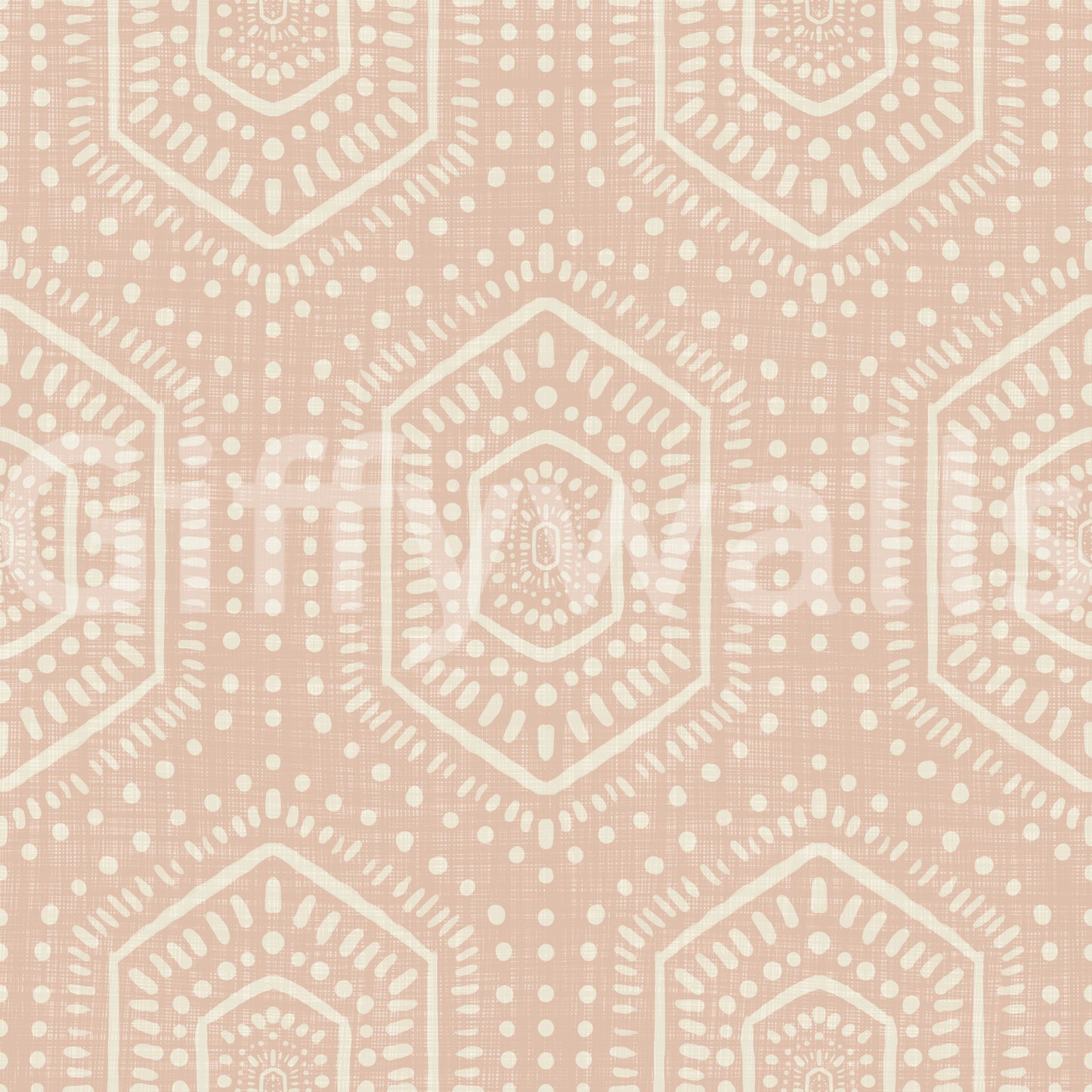 Boho Painted - Abstract Mudcloth Hexagons Tribal Geometric Pattern Cinnamon Tea Wallpaper⁠