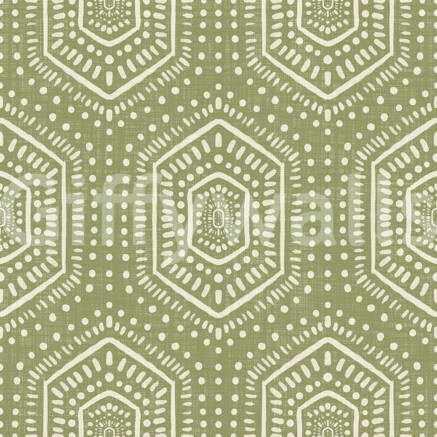 Boho-malet tapet – abstrakte Mudcloth-hexagoner med et stammemæssigt geometrisk mønster i enggrønnes nuancer