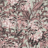 Carta da parati con motivo di giardino di rose e salvia tenue
