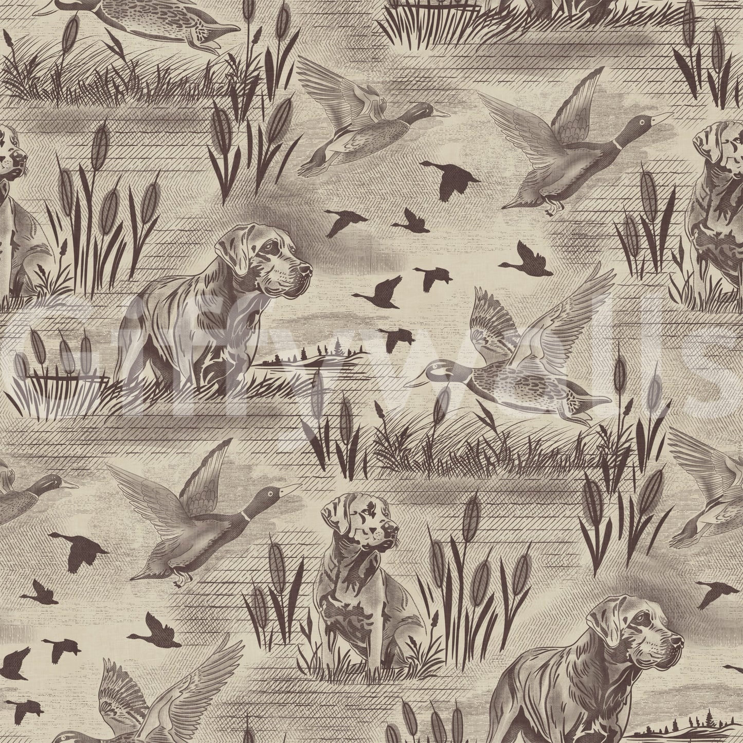 Geätzte Wildblumenwiese und Retriever-Muster-Tapete