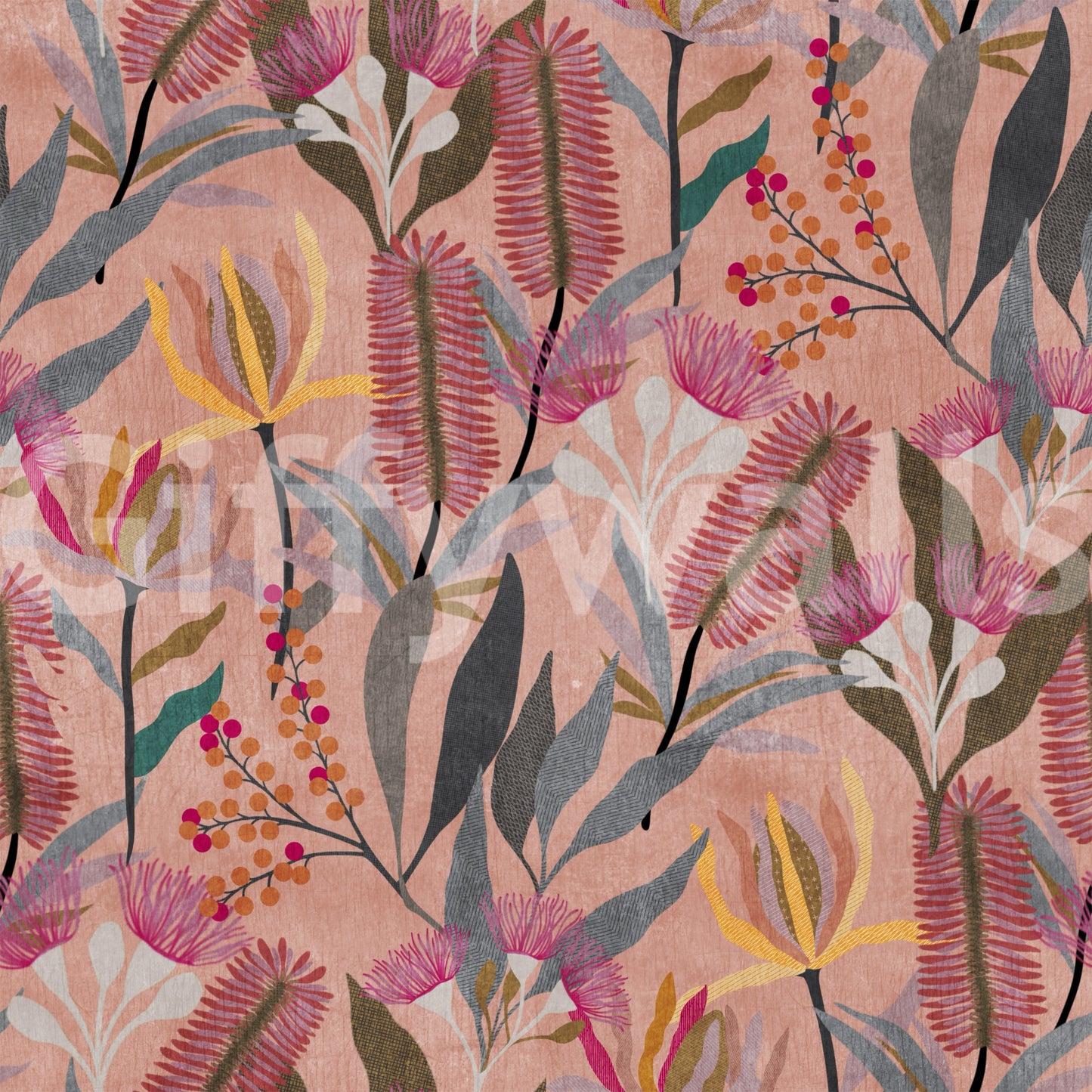 Botanische Tapete „Australian Native Bloom“ mit australischen Blumen