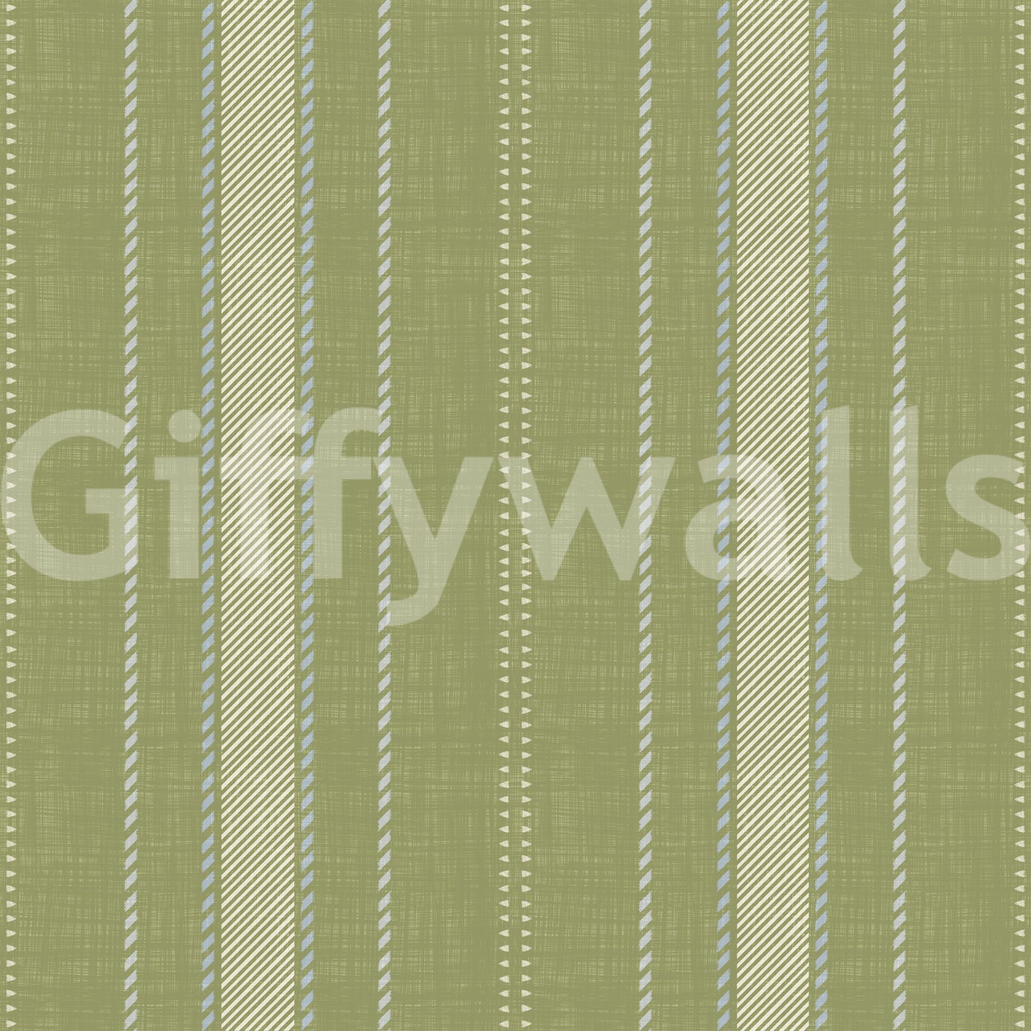 Heritage Ticking Stripes - Vintage Meadow Green & Chalk Linen Texture Wallpaper⁠