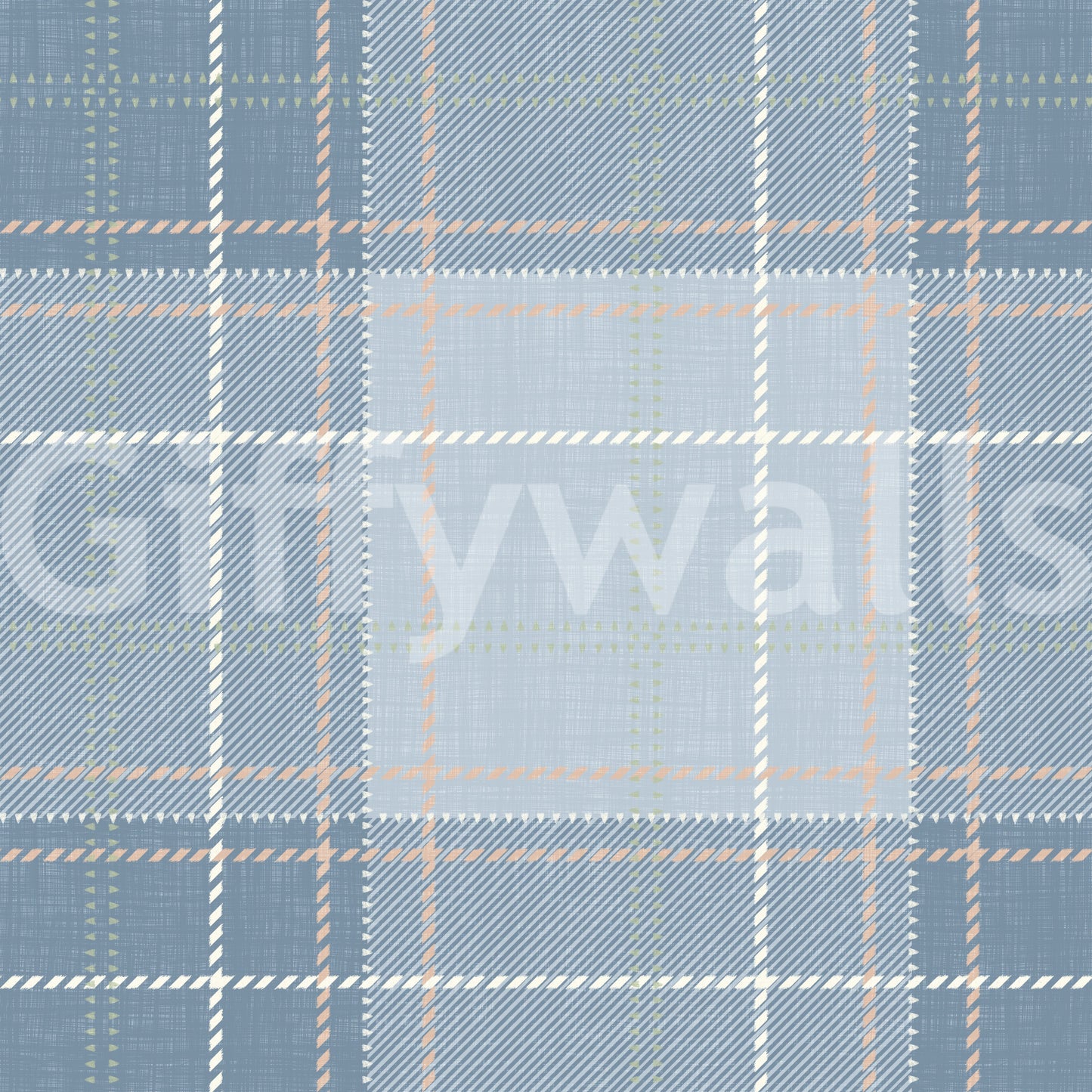 Heritage à carreaux – Damier tartan effet lin – Papier peint bleu français et bleu denim