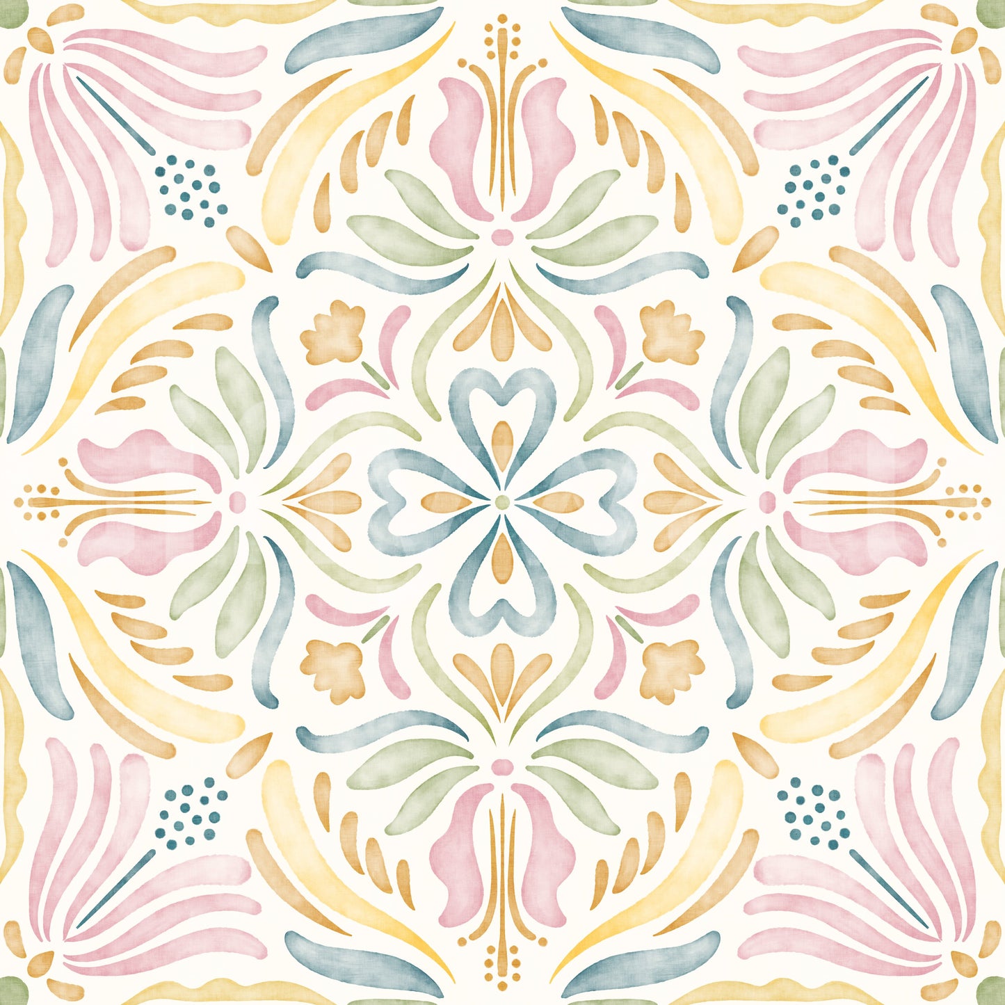 Pastel Mediterranean Garden Tile Wallpaper⁠