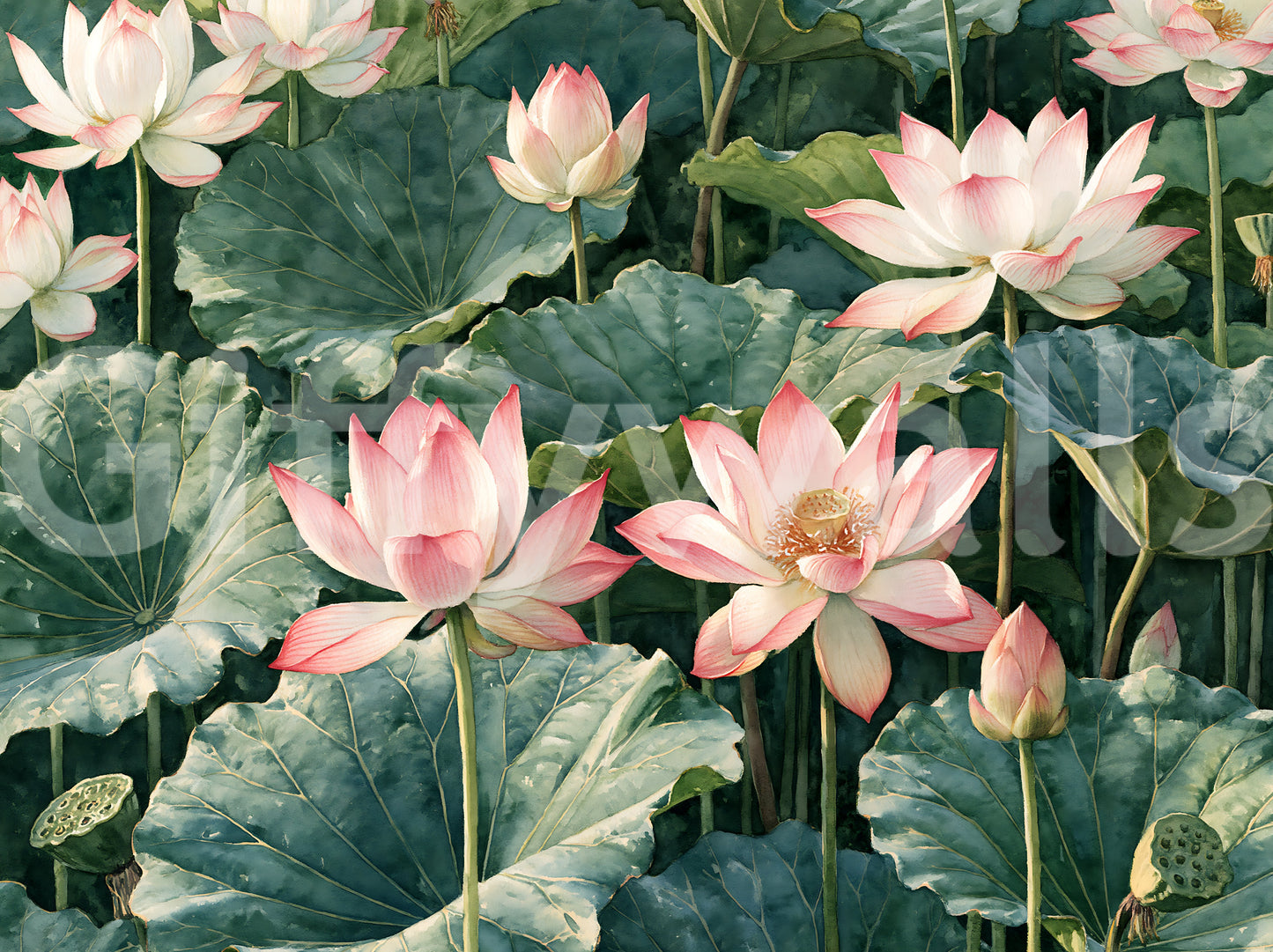Botanische Wandtapete „Ruhiger Lotusteich“