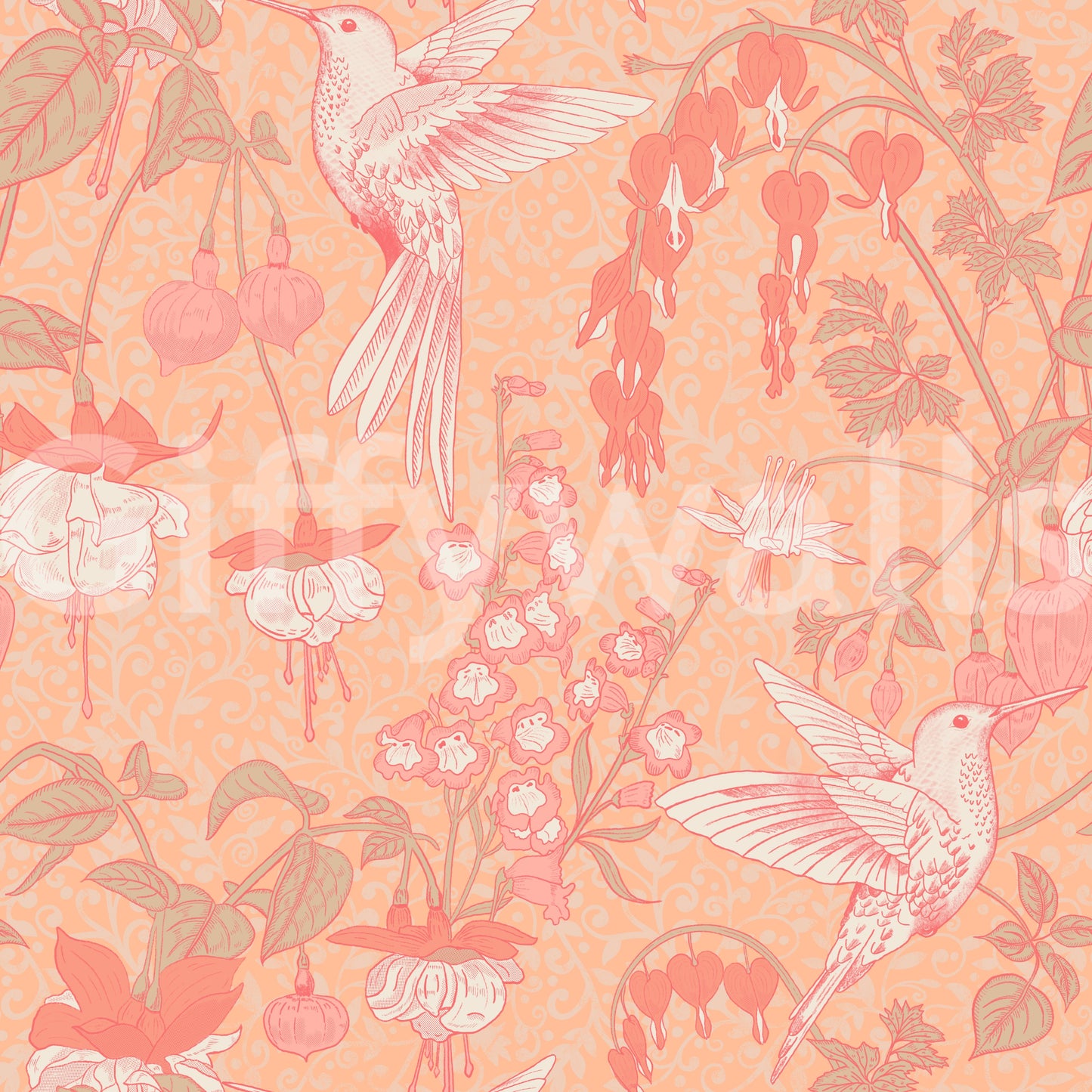 Kolibri- und Fuchsiengarten-Tapete