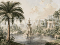 Wandgemälde „Ruhiger Parkteich und klassische Architektur“