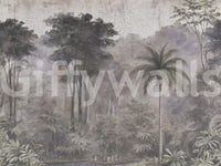 Fresque murale représentant une expédition sur une rivière brumeuse
