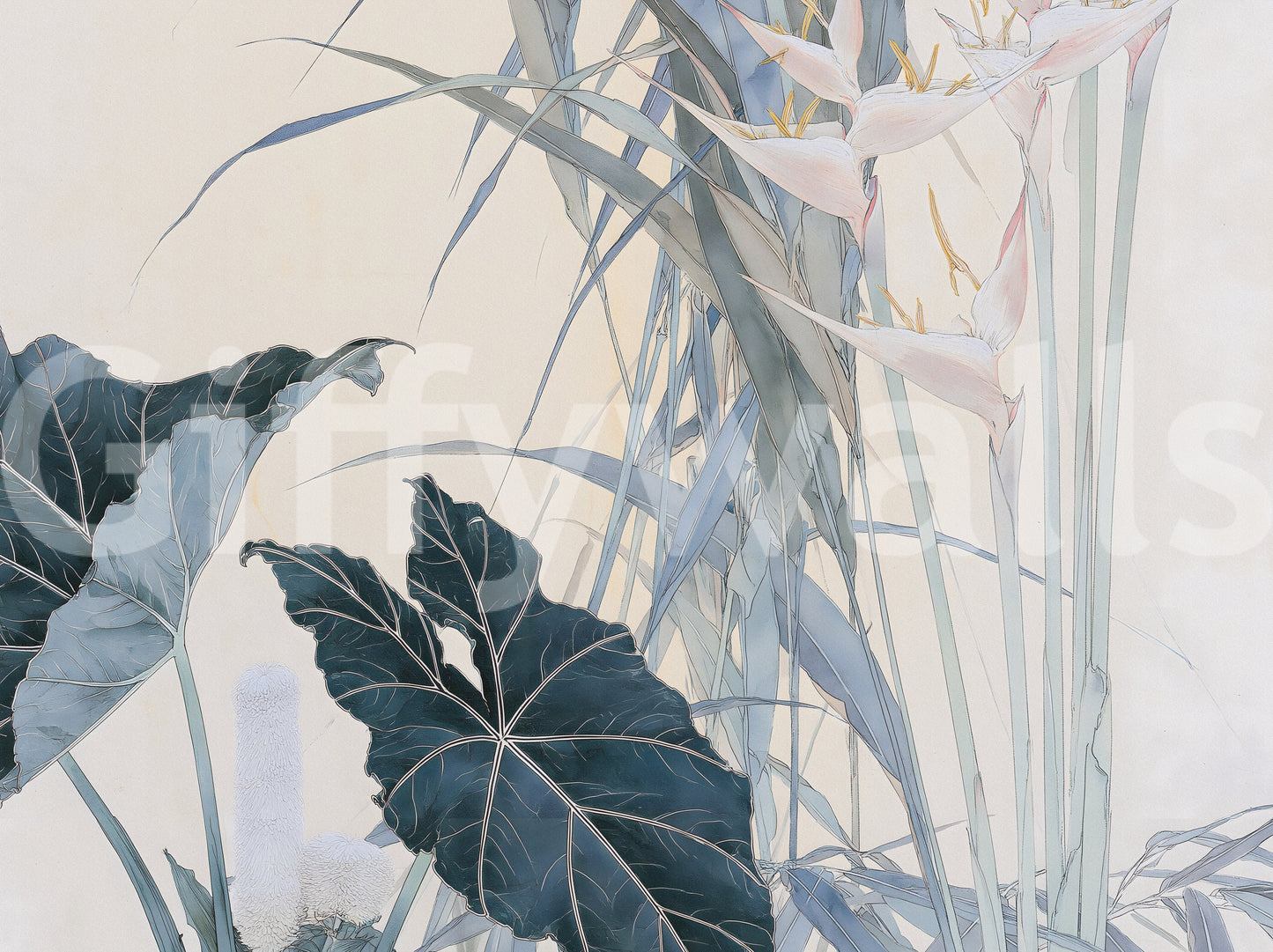Roligt tropisk botanisk illustrationsvægmaleri