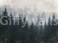 Fresque murale de forêt de conifères, ambiance atmosphérique