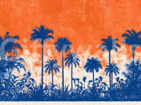 Fresque murale panoramique abstraite représentant une canopée tropicale au coucher du soleil