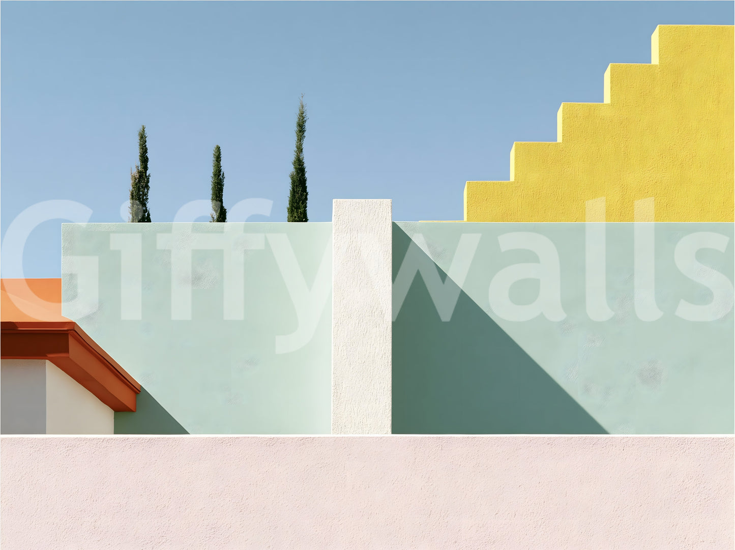 Minimalistische mediterrane geometrische Fassaden-Wandmalerei