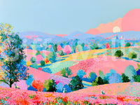 Lebhaftes Pastell-Hügelpanorama als Wandbild