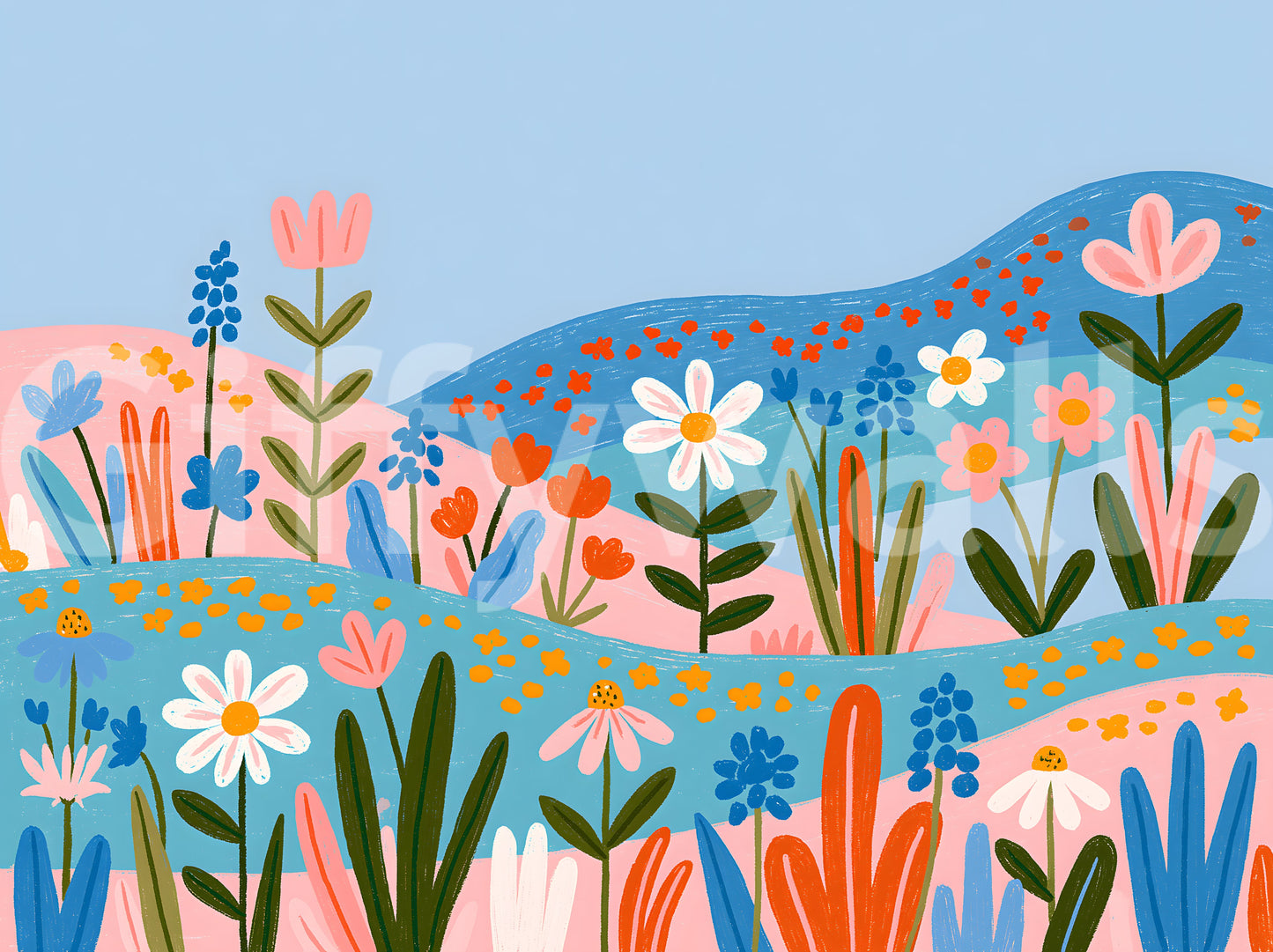 Bohemische Frühlingswiese-Landschaft als Wandbild