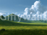 Wandbild mit sanften grünen Hügeln und sommerlichem Himmel