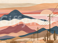 Wüsten-Sonnenuntergang-Berglandschaft-Wandbild