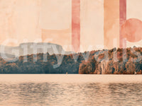 Murale da parete con paesaggio astratto di lago e orizzonte