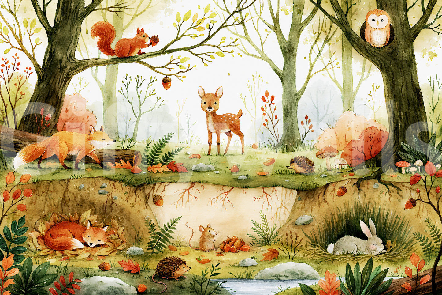 Fresque murale illustrée d’amis enchanteurs de la forêt