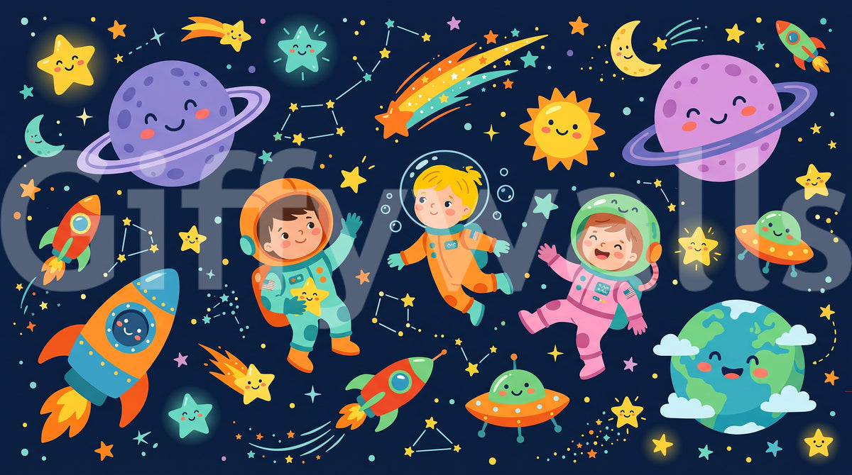 Pienten astronauttien avaruusseikkailu – seinämaalaus