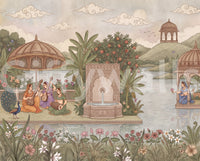 Close view of the garden musicians, fountain, and lotus mural pattern GD13090