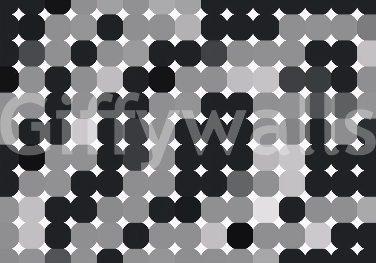 Papier peint panoramique mural à grille de points géométriques monochromes