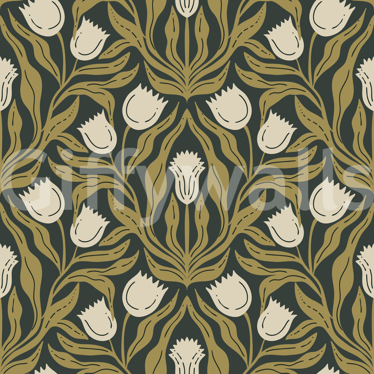 Papier peint à motif botanique de tulipes Art nouveau⁠