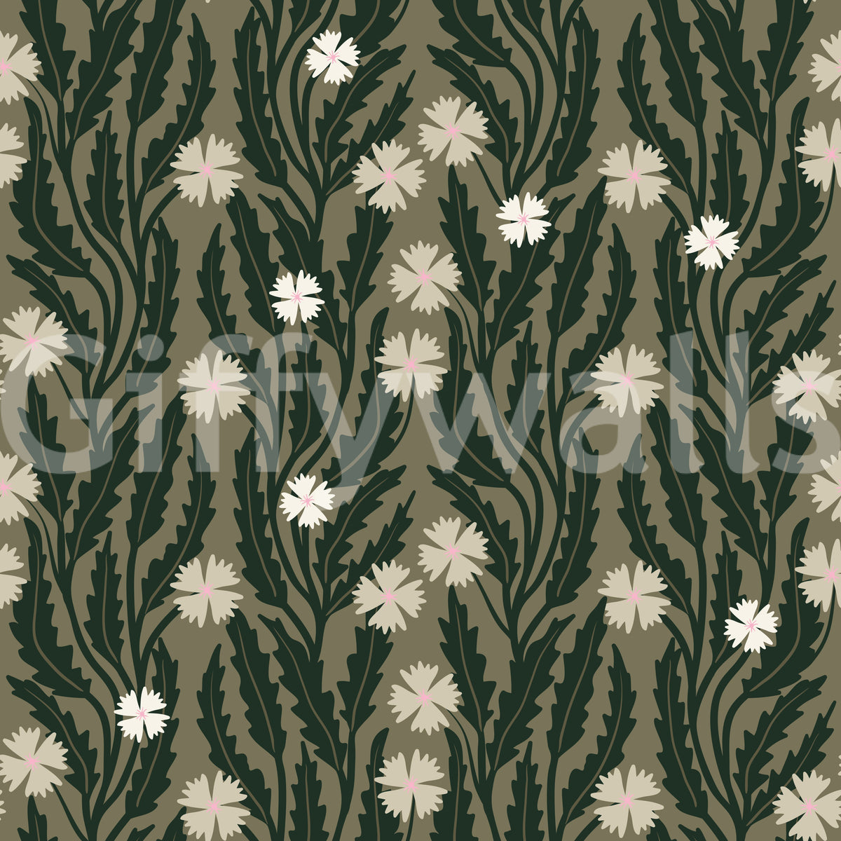 Botanische Illustration einer Waldwiese als Tapete