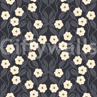 Minimalistische Tapete mit floraler Symmetrie in Anthrazit