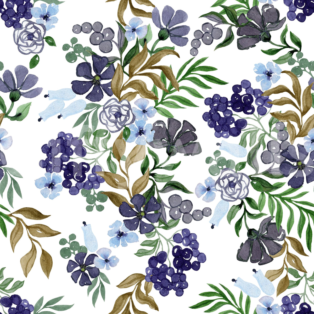 Papier peint à motif de baies et de feuilles aquarellées⁠