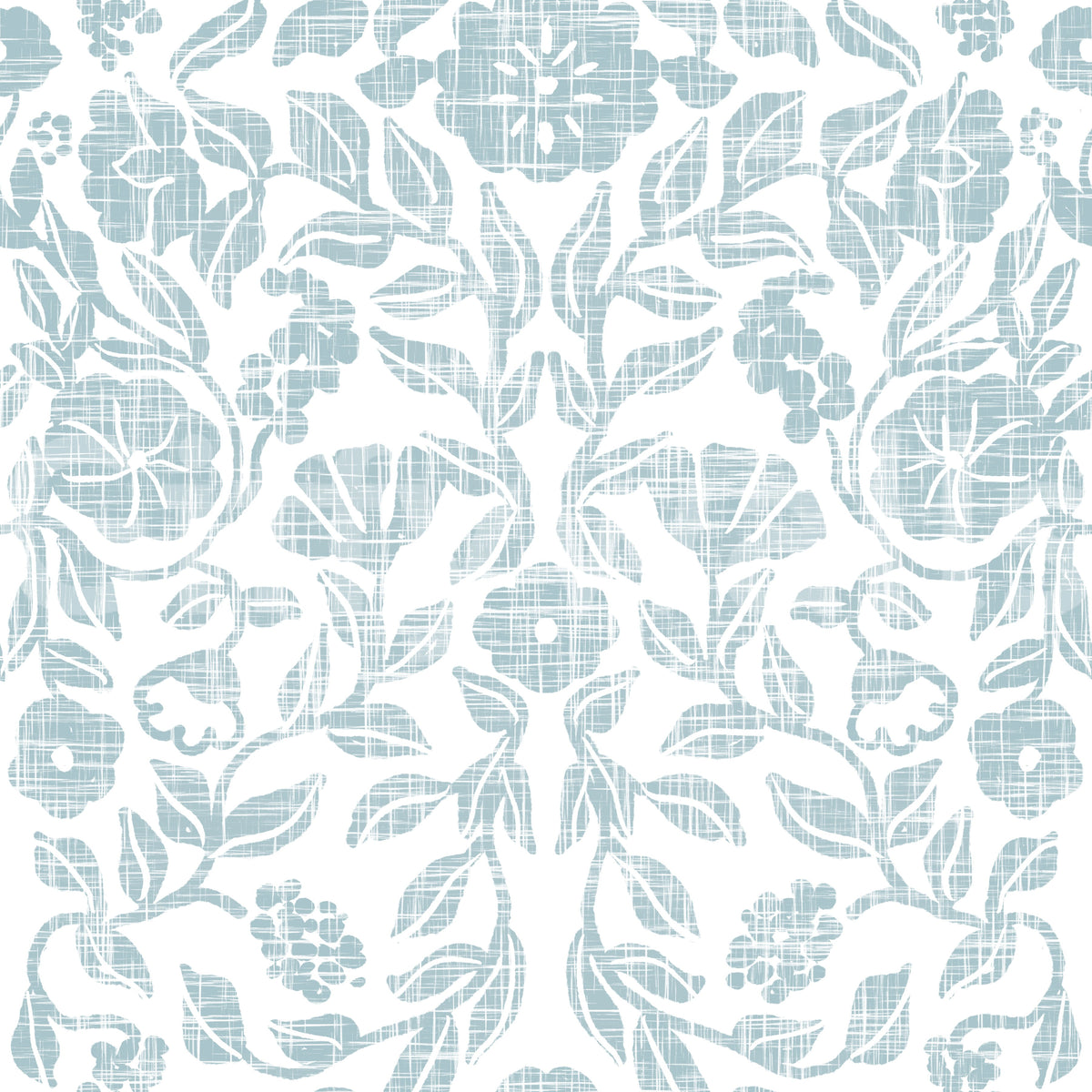 Carta da parati damascata botanica blu tenue